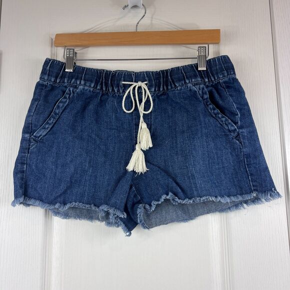 LOFT Women's Dark Denim Cotton Linen Blend Pull On Shorts Size 26 / 2 - Picture 1 of 11